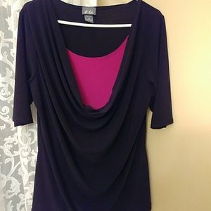 DOTS black and magenta blouse draped front